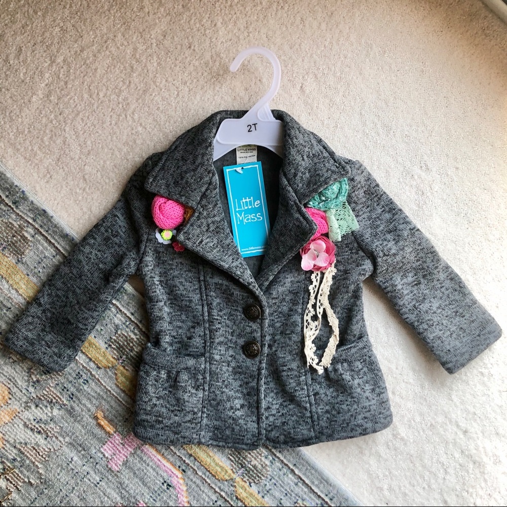 Little Mass Knit Fall Jacket with Flowers - Picture 1 of 5